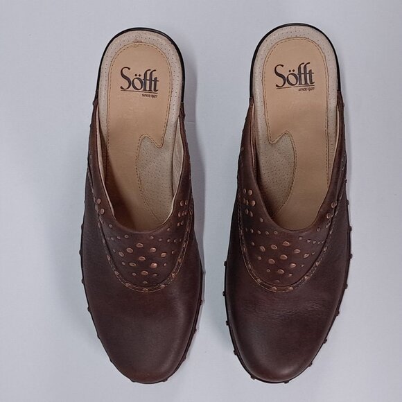 Sofft Mule Clogs Womens 9.5 M Brown Studded Leather Slip On Heel Boho 1009575 - Picture 6 of 14